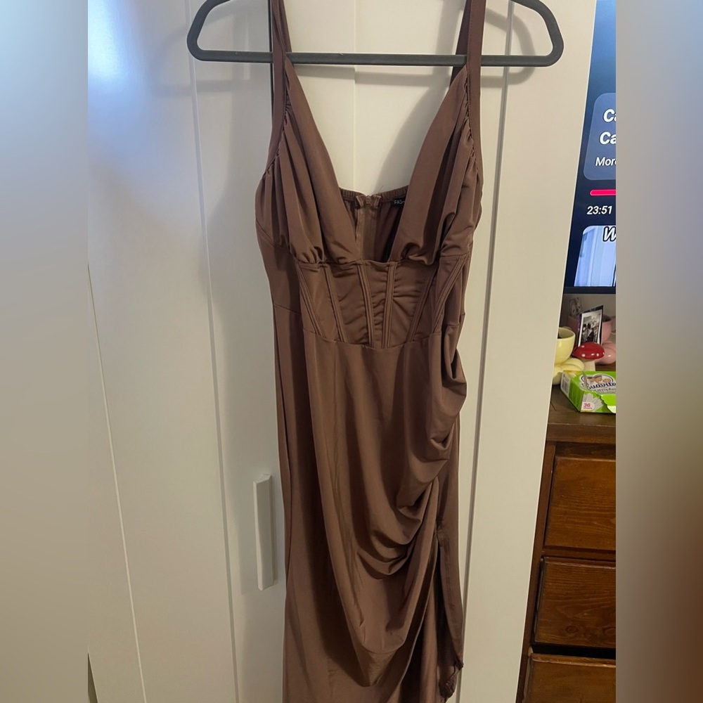 Fashion Nova Strapless Brown Dress